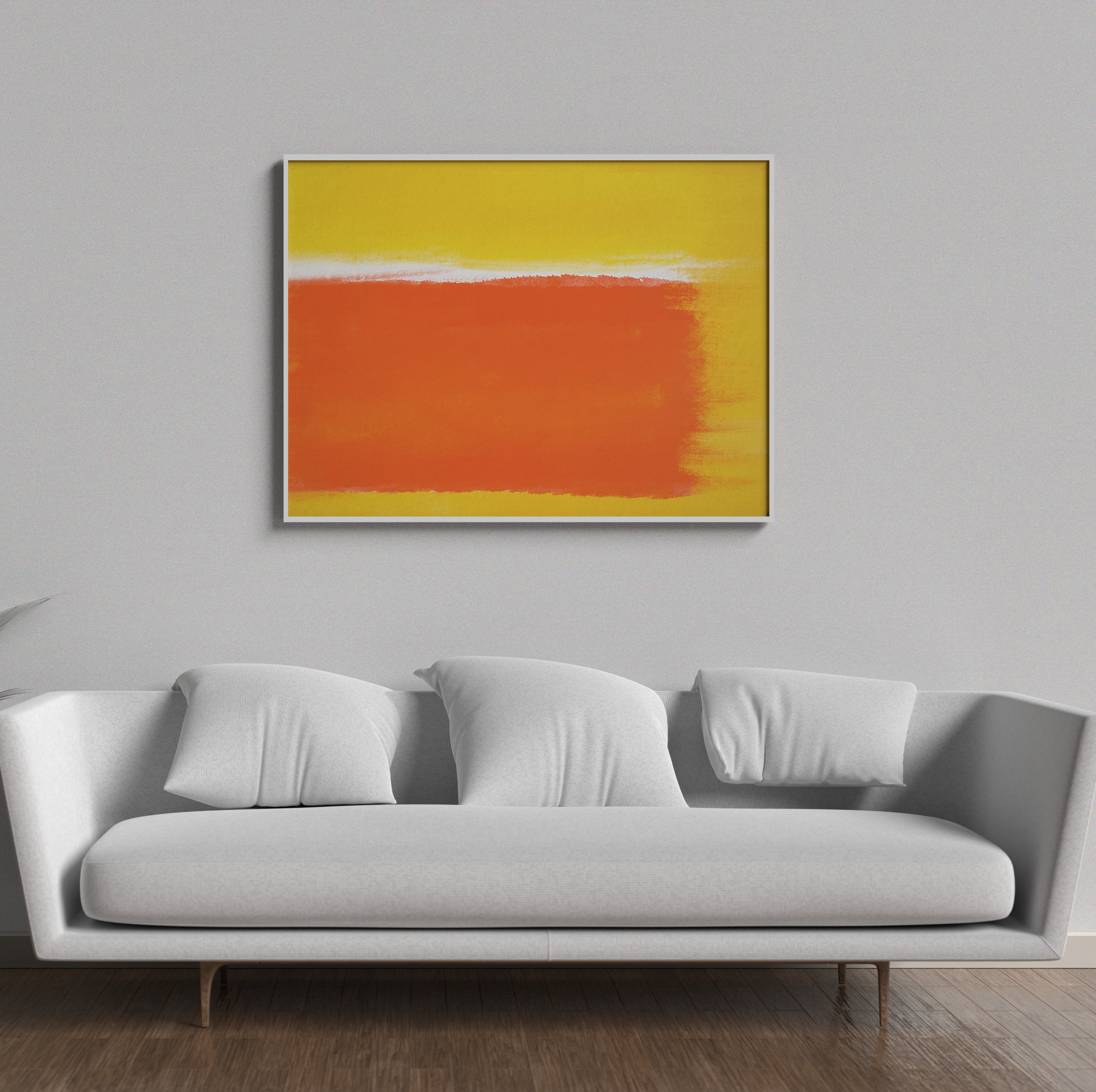 Esqué abstract modern framed art – large orange and yellow wall print for office or living room interiors