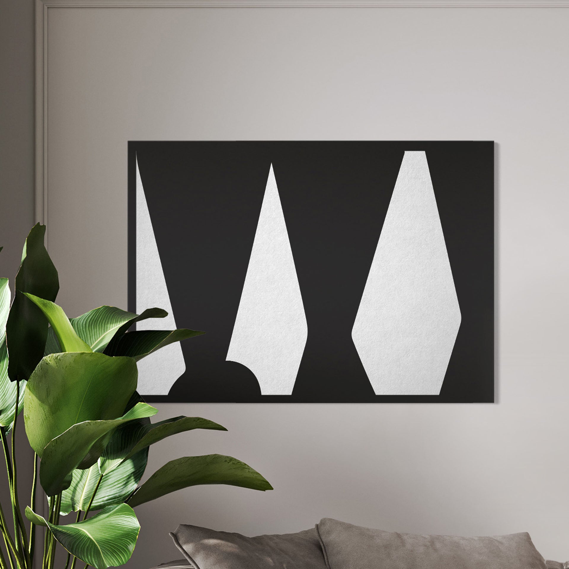 Tihya 1 – framed black and white abstract art print, large-format minimalist wall decor